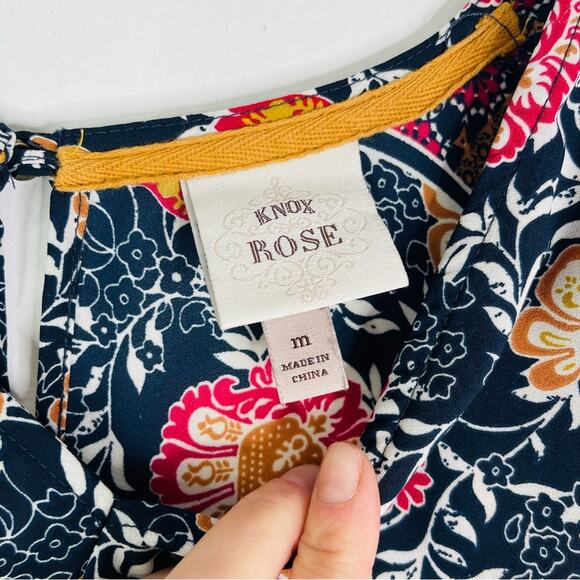 Knox Rose blue white orange floral boho flouncy blouse popover top medium - Picture 5 of 7